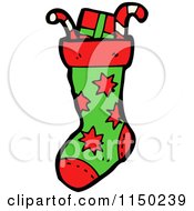 Cartoon Of A Stuffed Christmas Stocking Royalty Free Vector Clipart by lineartestpilot