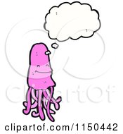 Cartoon Of A Thinking Pink Jellyfish Royalty Free Vector Clipart