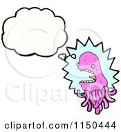 Cartoon Of A Thinking Pink Jellyfish Royalty Free Vector Clipart by lineartestpilot