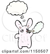 Cartoon Of A Thinking Pink Smoking Rabbit Royalty Free Vector Clipart