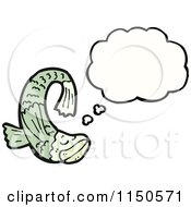 Cartoon Of A Thinking Green Fish Royalty Free Vector Clipart