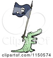 Cartoon Of A Pirate Crocodile Waving A Flag Royalty Free Vector Clipart by lineartestpilot