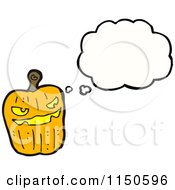 Cartoon Of A Thinking Halloween Pumpkin Royalty Free Vector Clipart