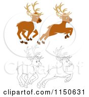 Poster, Art Print Of Colored And Outlined Flying And Walking Christmas Reindeer