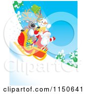 Poster, Art Print Of Reindeer Snowman And Santa Riding Downhill In A Sleigh 3