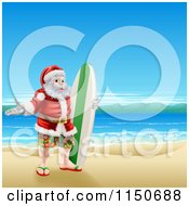 Poster, Art Print Of Surfer Santa On A Beach