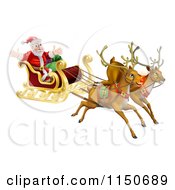 Poster, Art Print Of Flying Magic Reindeer And Santa In A Christmas Sleigh
