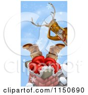 Poster, Art Print Of Christmas Reindeer Watching Santa Stuck In A Chimney