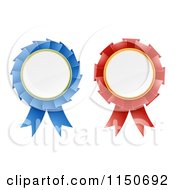Clipart Of 3d Red And Blue Award Rosette Medal Ribbons Royalty Free Vector Clipart