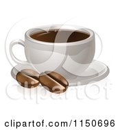Clipart Of A Coffee Cup On A Saucer With Beans Royalty Free Vector Clipart