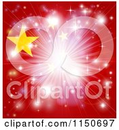 Clipart Of A Bright Burst Of Light Over A Chinese Flag Royalty Free Vector Clipart