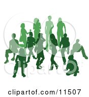 Poster, Art Print Of Green Group Of Silhouetted People In A Crowd