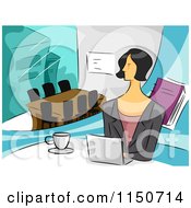 Cartoon Of A Businesswoman With A Laptop In An Office Royalty Free Vector Clipart by BNP Design Studio