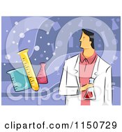 Cartoon Of A Male Chemist Scientist Conducting An Experiment Royalty Free Vector Clipart by BNP Design Studio