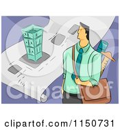 Poster, Art Print Of Male Architect With A Bag And Blueprints