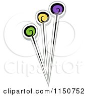 Cartoon Of A Trio Of Sewing Pins Royalty Free Vector Clipart by BNP Design Studio