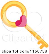Cartoon Of A Gold Skeleton Key With A Heart Royalty Free Vector Clipart