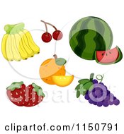 Poster, Art Print Of Bananas Cherries Watermelon Oranges Grapes And Strawberries