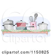 Poster, Art Print Of Shelf Of Pots And Pans In A Kitchen