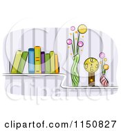 Poster, Art Print Of Shelf Of Books Vases And A Clock In A Living Room