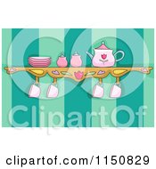 Cartoon Of A Tea Set On A Shelf In A Kitchen Royalty Free Vector Clipart by BNP Design Studio
