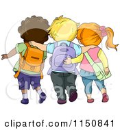 Poster, Art Print Of Rear View Of Three School Children Walking With Their Arms Around Each Other