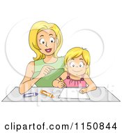 Poster, Art Print Of Mother Helping Her Daughter How To Write A Letter