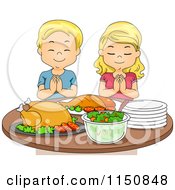 Blond Boy And Girl Praying Before A Feast