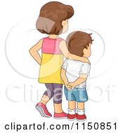 Poster, Art Print Of Brunette Big Sister And Little Brother Gazing Away