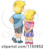 Poster, Art Print Of Blond Big Brother And Little Sister Facing Away