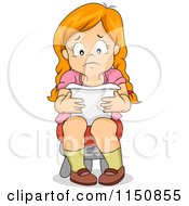 Cartoon Of A Girl Sitting On A Stool And Reading A Sad Letter Royalty Free Vector Clipart