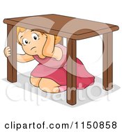Scared Girl Hiding Under A Table During An Earthquake