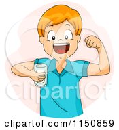 Cartoon Of A Happy Red Haired Boy Flexing And Drinking Milk Royalty Free Vector Clipart by BNP Design Studio
