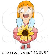 Happy Red Haired Girl Offering A Sunflower