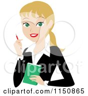 Poster, Art Print Of Blond Businesswoman With A Pen And Notepad