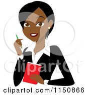 Cartoon Of A Black Or Indian Businesswoman With A Pen And Notepad Royalty Free Vector Clipart by Rosie Piter #COLLC1150866-0023