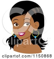Cartoon Of A Beautiful Black Woman With Long Hair And Hoop Earrings Royalty Free Vector Clipart by Rosie Piter #COLLC1150868-0023