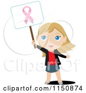 Poster, Art Print Of Blond Girl Holding Up A Breast Cancer Awareness Sign