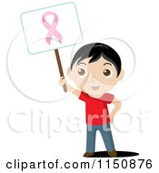 Cartoon Of A Boy Holding Up A Breast Cancer Awareness Sign Royalty Free Vector Clipart