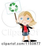 Poster, Art Print Of Blond Girl Holding Up A Recycle Sign