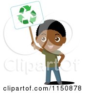Poster, Art Print Of Black Boy Holding Up A Recycle Sign