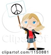 Poster, Art Print Of Blond Girl Holding Up A Peace Sign