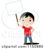 Poster, Art Print Of Boy Holding Up A Blank Sign
