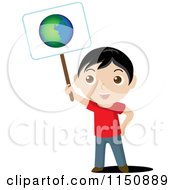 Boy Holding Up An Ecology Planet Earth Sign
