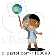 Black Or Indian Girl Holding Up An Ecology Planet Earth Sign