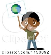 Poster, Art Print Of Black Boy Holding Up An Ecology Planet Earth Sign