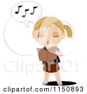 Cartoon Of A Blond Girl Holding A Book And Singing Royalty Free Vector Clipart