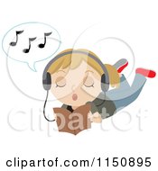 Poster, Art Print Of Blond Girl Reading Wearing Headphones And Singing