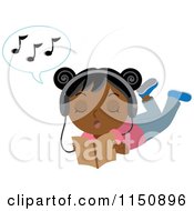 Poster, Art Print Of Black Or Indian Girl Reading Wearing Headphones And Singing