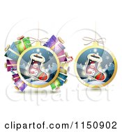 Clipart Of Suspended Christmas Stocking And Gift Baubles Royalty Free Vector Clipart